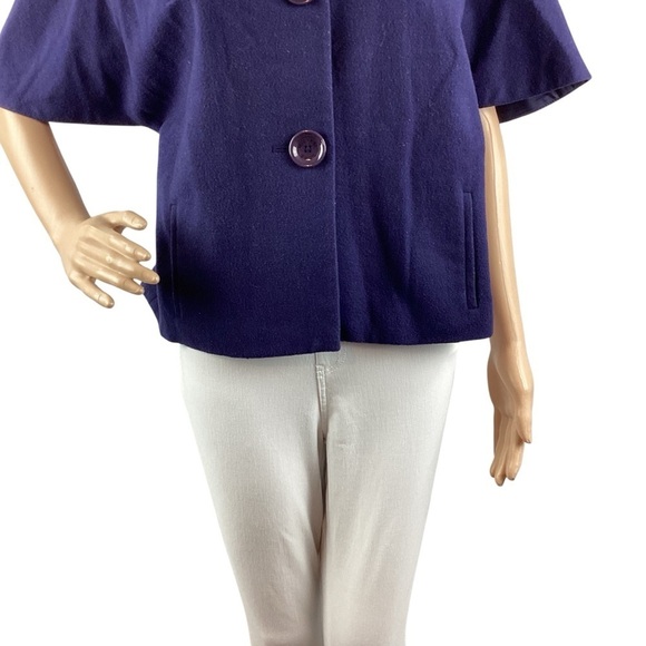 MICHAEL Michael Kors Wool Blend Short Sleeve Tie-Back Jacket Size L Navy - Picture 3 of 7